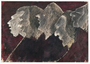 Viisi profiilia päällekkäin (muste paperille) tekijältä Rabindranath Tagore